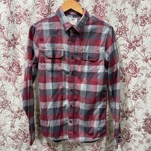 Vans Red Gray Plaid Flannel Button Up Shirt Men’s Small